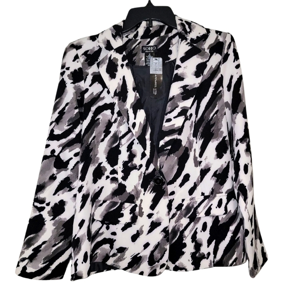 Soho Black and White Blazer with Bold Pattern size medium NWT